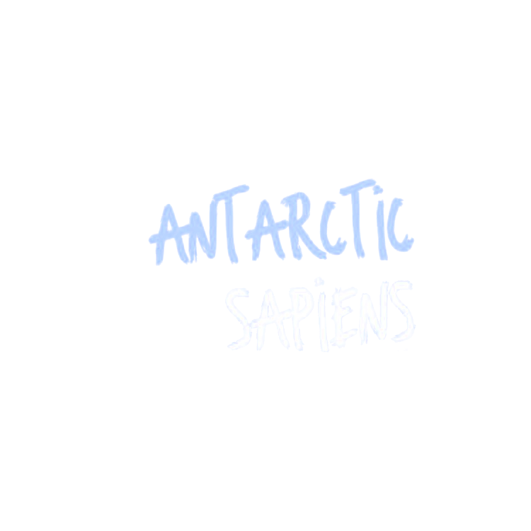 The Antarctic Sapiens seal: the outline of the continent with the wordmark brushed across it.